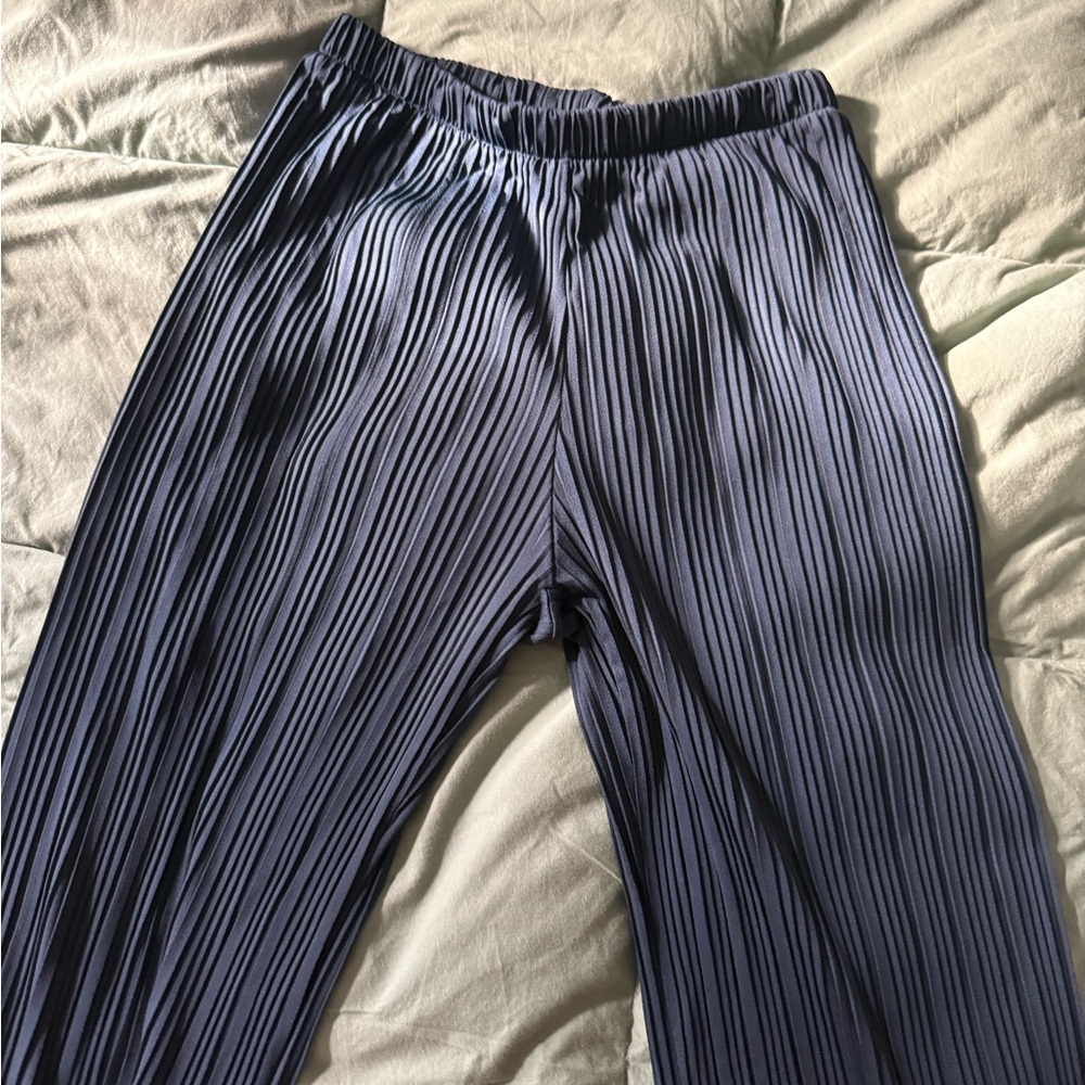 Uniqlo Navy Pleated Wide-Leg Pants
